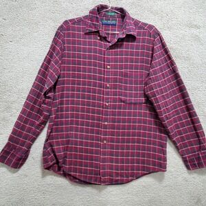 Claybrooke Outdoors Shirt Men's Medium Burgundy Green Button Down Plaid Flannel